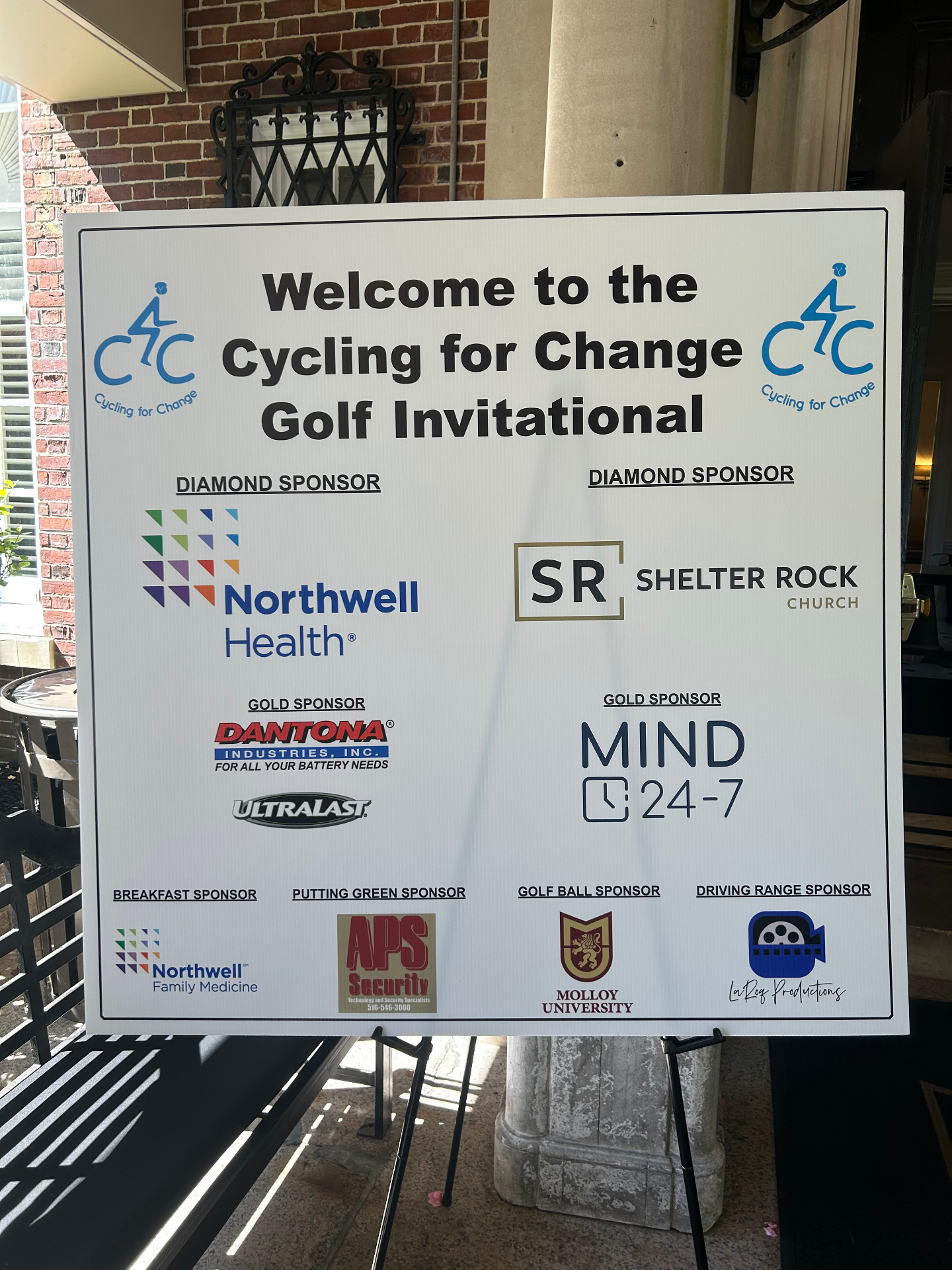 Cycling for Change Golf Invitational sponsor sign