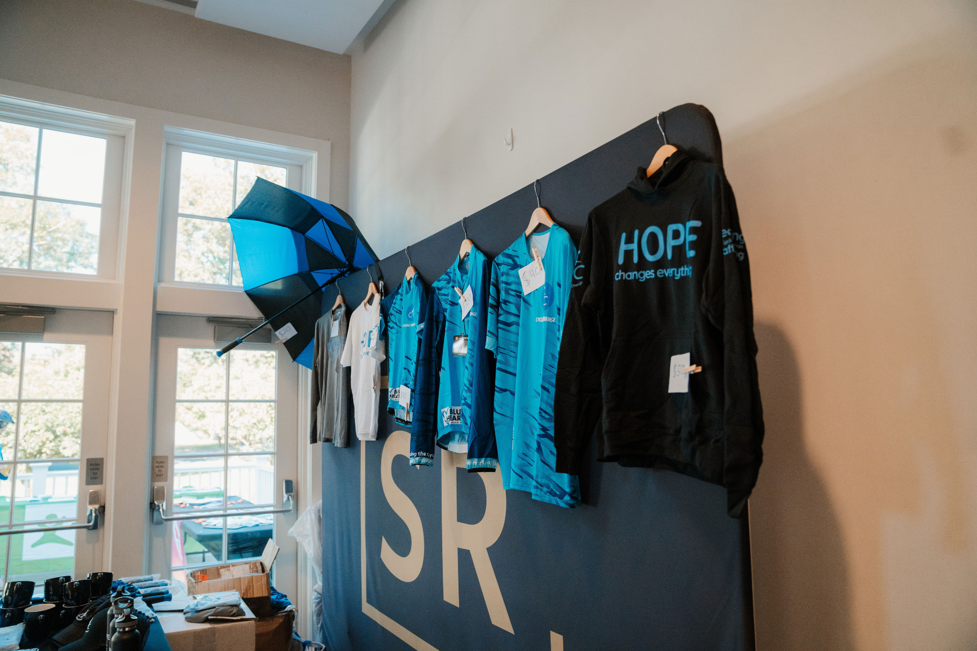 C4C jerseys and Hope hoodie on display